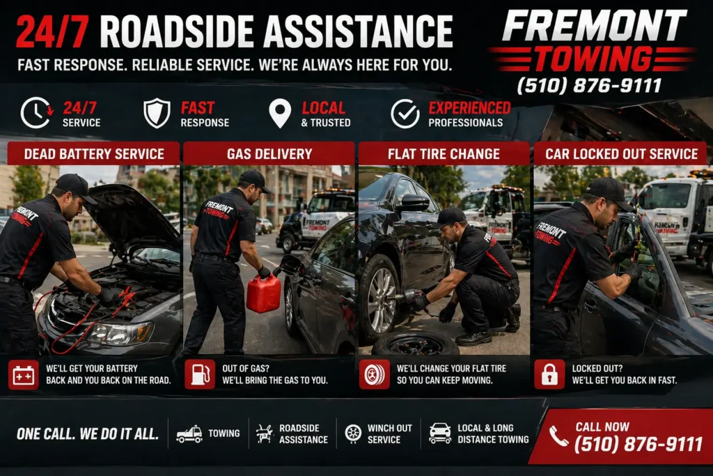 24/7 roadside assistance services towing fremont, ca