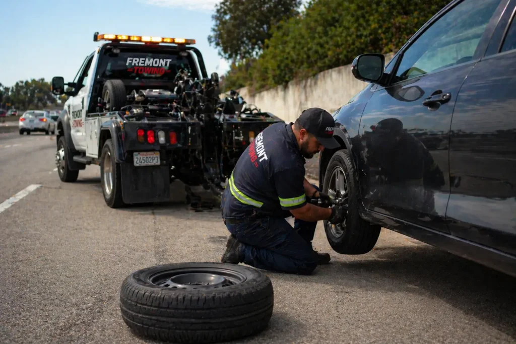 flat tire change freeway roadside assistance fremont, ca