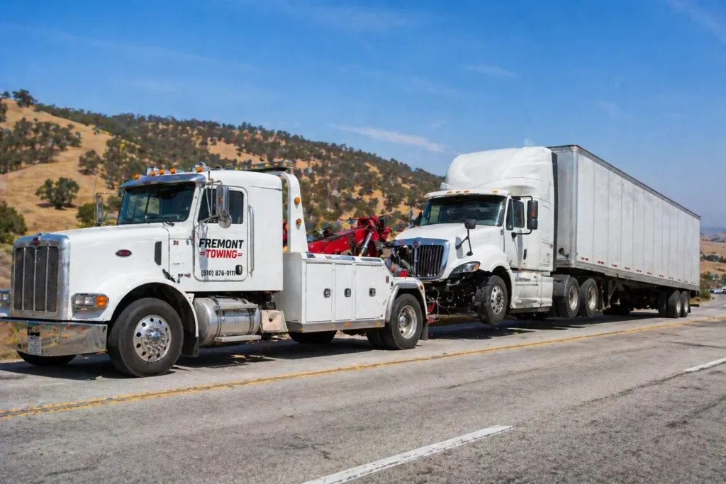 semi-truck towing i-680 freeway fremont, ca