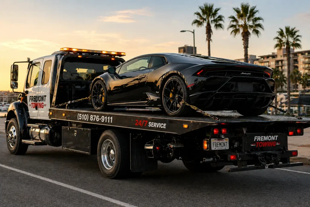 sports luxury car flatbed long distance interstate towing service fremont ca