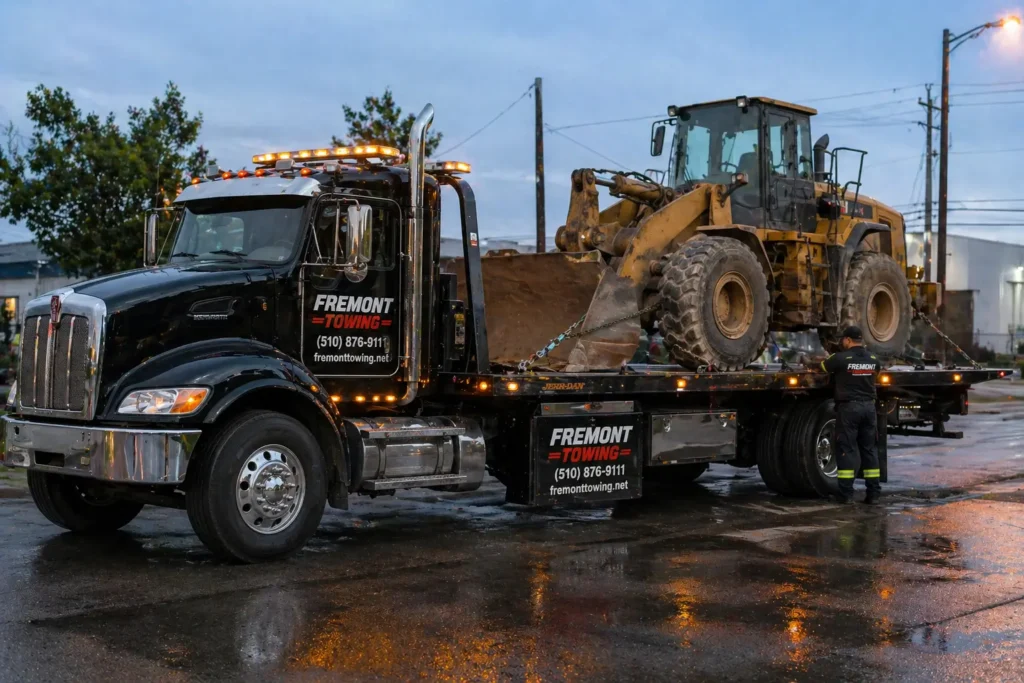 Heavy-duty rotator tow truck for semi-truck and equipment recovery in Fremont, CA