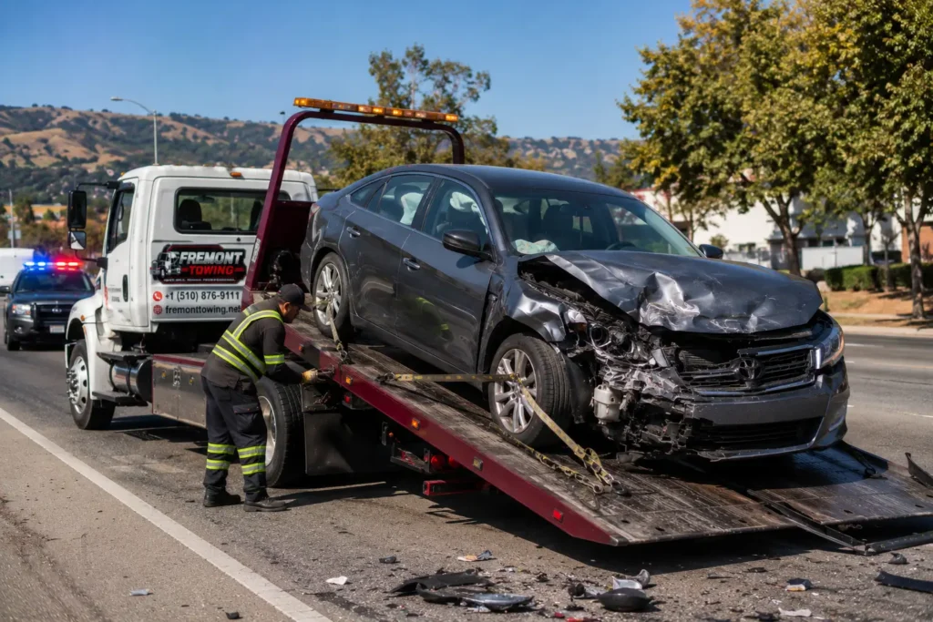 Emergency Roadside accident recovery with tow truck