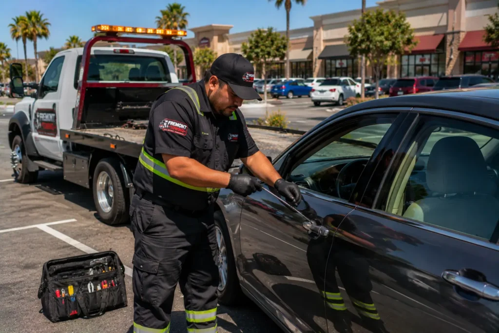 Locked out of car, Roadside assistance in the shopping complex parking lot, fremont, ca